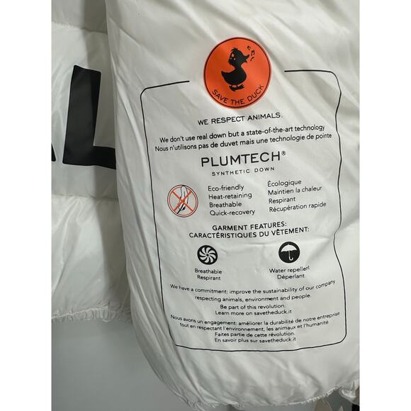 Save The Duck WOMEN'S ANIMAL FREE PUFFER JACKET ISLA IN OFF WHITE Size: M/L - Picture 5 of 10